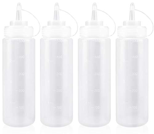 Keleily Squeeze Flasche mit Kappe 4 Stück Plastik Condiment Flaschen 500ml für Gewürze, Ketchup, Senf, Mayo, Olivenöl, Klar, 16oz