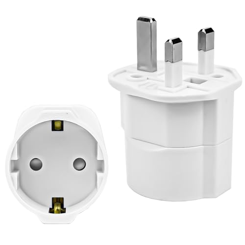 UK Adapter Reiseadapter, 2 Pack Adapter England Deutschland Stecker,UK Adapter für EU zu England/Schottland/Irland/Dubai/Maldives,Weiß