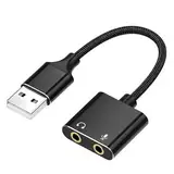 AQSQWQ Externe USB Soundkarte Klinke USB Adapter, Externe Soundkarte, USB Kopfhörer und Mikrofon Klinkenadapter für Computer, PS4, Laptop, Schwarz