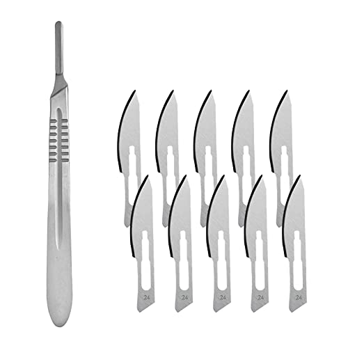 Skalpellklingen, Skalpell Fusspflege, Scalpel Blades, Skalpellhalter Nr. 4 Rostfreier, 10 Stück Skalpellklingen Aus Karbonstahl - Ersatzklingen Einzeln Steril Verpackt + Skalpell Halter - Edelstahl