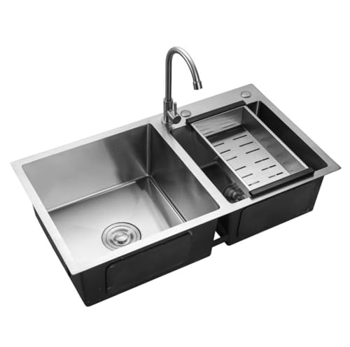 2 Becken KüChenspüLe EinbauspüLe SpüLbecken Eckig SpüLe Mit AbtropffläChe Set Edelstahl EdelstahlspüLe Doppel Ablage KüChenspüLen Doppelbecken Waschbecken EinbauspüL DoppelspüLe Drainer