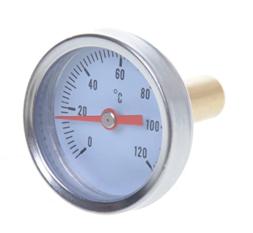 Aqbau® Bimetall Thermometer Zeigerthermometer 0°C - 120°C inkl Tauchhülse 1/4" anlegethermometer thermometer heizung für Heizsysteme und Boiler Axial-Zeigerthermometer