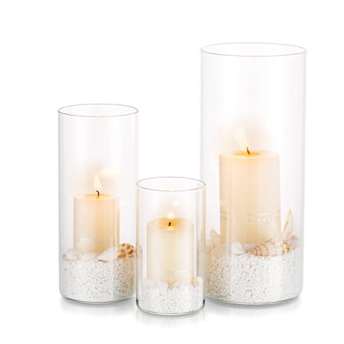Kerzenhalter Glas Set Kerzenständer Glaszylinder: Modern Windlicht Für Stumpenkerzen Teelicht Pampasgras Vasen Hochzeit Tischdeko Glasvase Zylinder Deko Wohnzimmer Esstisch (S+M+L, 1 Satz)