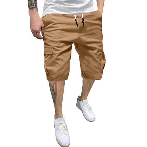 SRZYMJ Kurze Hosen Herren Sport Schlafshorts Kurze Hose Cargo Shorts Herren Beige Freizeithose Haushose Sommer Baumwolle Khaki Chino Hose Herren Stretch Regular Fit Men Shorts L