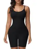 Breampot Shapewear Damen Figurformender Body Shaper Bauchweg Hohe Elastizität Bodysuit mit Bein Shorts Bodysuit Verstellbarer Schultergurt (Small, Schwarz)