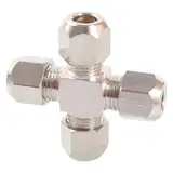 Brass Nickel Plated Pipe Fitting Cross 4 Way Equal Ferrule Tube Compression Connector Adapter Fit Tube OD 4 6 8 10 12mm(12mm)