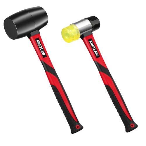 KRETLAW 2tlg. Gummihammer-Set, 450g Gummihammer & 35 mm doppelseitiger weicher Hammer aus stoßdämpfendem Fiberglasstiel für Fußböden, Fliesen und Holzbearbeitung
