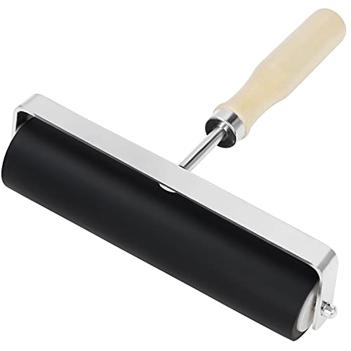 Kurtzy Brayer Roller für Linoldruck Farbe Linoldruck Walze für Druckgrafik - 15cm - Schwarze Hartgummi Roller Walze mit Holzgriff für Linoldruck, Stempel, Farbblock und Klebeanwendungen