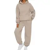 Zweiteiler Damen Jogginganzug Damen Trainingsanzug Damen Hausanzug Damen Hoodie Sporthose Activewear 2 Teiler Damen Lounge Wear Damen Winter Sport Outfit Damen Freizeitanzug Damen Set(Beige,S)