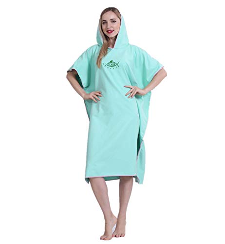 X-Labor Unisex Badeponcho Strandtuch Mikrofaser Schnelltrockend Bademantel Poncho mit Kapuzen Duschtuch Handtuch Schwimmen Surfing Strand Tauchen Badeort (OneSize, A-Mint)