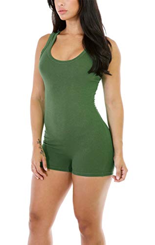 ASKSA Damen Sommer Kurz Jumpsuit Yoga Fitness Hosen Sexy Rückenfrei Ärmellos Stretch Bodysuit Overall Sport Shorts Casual Jogging Hosenanzug Trainingsanzug(Armeegrün,M)