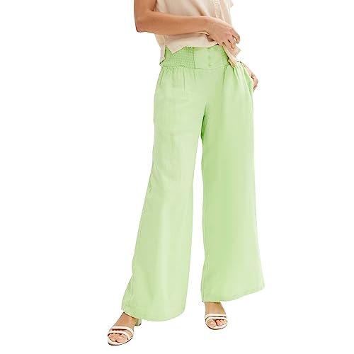 Leinen Hose Damen Solide, elastische, lässige Baumwoll-Leinen-Hose mit weitem Bein für Damen. EIN entspannter, stilvoller Look. Hosen-Hosen-Kleidung Bequeme Hose Damen (Green, S)