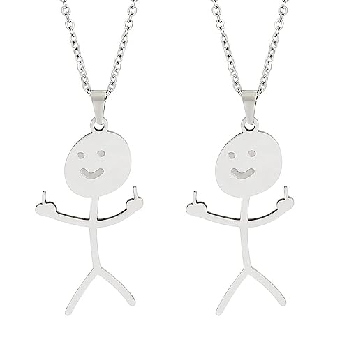 Lustige Graffiti-Halskette, 2 Stücke Mittelfinger Kette, Silberne Smiley-Finger-Halskette, Coole Ketten Kette Jungen Mädchen Bff Ketten Für 2 Matching Necklace Lustiges Witziges Geschenk