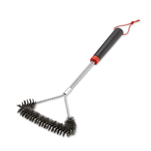 Weber Grillbürste - Dreiseitig, lang, 46cm lang, Allrounder, mit rutschfesten Komfortgriff, langlebigen & rostfreien Edelstahlborsten, für alle Grillarten geeignet - Schwarz (6278)
