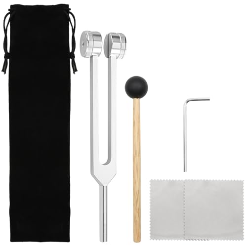 Scettar Stimmgabel-Set, 128Hz Stimmgabel Standardfrequenz Aluminiumlegierung für Klangtherapie und Entspannung, mit Silikon-Hammer-Reparaturwerkzeug, Reinigungstuch-Aufbewahrungstasche