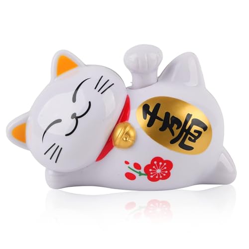 Glückskatze, Niedliche Maneki Neko Glückskatze Figuren liegend winkend Glück Solarbetriebene Autozubehör Dekoration (#2)