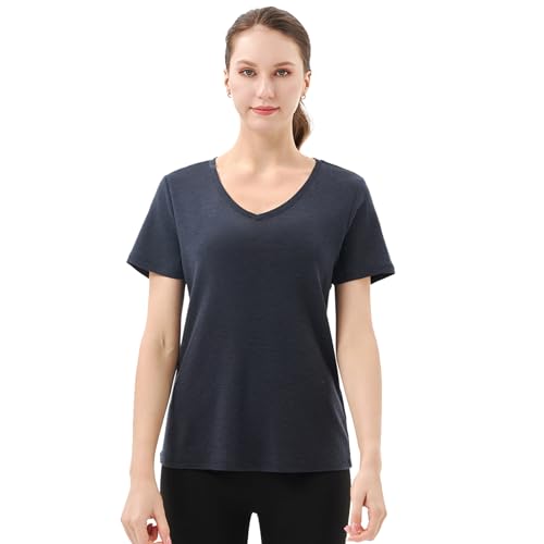 Merino Protect 100% Merino Wolle V-Ausschnitt Shirt Damen Kurzarm Wolle Unterhemd Geruchsresistenz Funktionsunterwäsche Reisen Wandern Merinowolle Unterwäsche