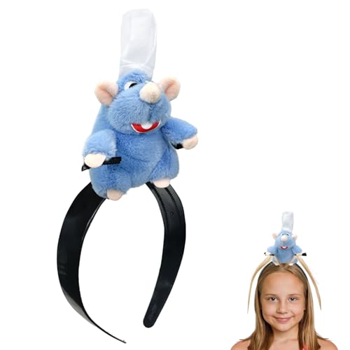 Remy Kopfbedeckung, Remy Plüsch Haarreif, Cartoon Stirnband Dekoration, Remy Kostüm, Stofftier Maus Kopfbedeckung, Geschenk für Kinder Erwachsene Fans (Blau)