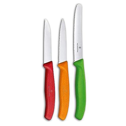 Victorinox Swiss Classic Gemüsemesser-Set, 3-teilig, Obstmesser, Gerader Schliff, Extra Scharf, Robuster Kunststoffgriff, mehrfarbig