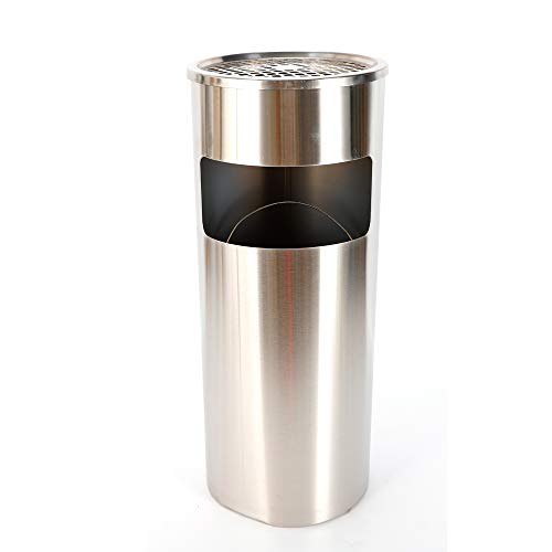 Mermajestic 25 x 60 Cm 30 Liter Silber 2in1 Edelstahl Standaschenbecher mit Mülleimer Entnehmbarer Inneneimer Massive Pulverbeschichtung Anthrazit Stand Aschenbecher für Draussen Außen (Silber)