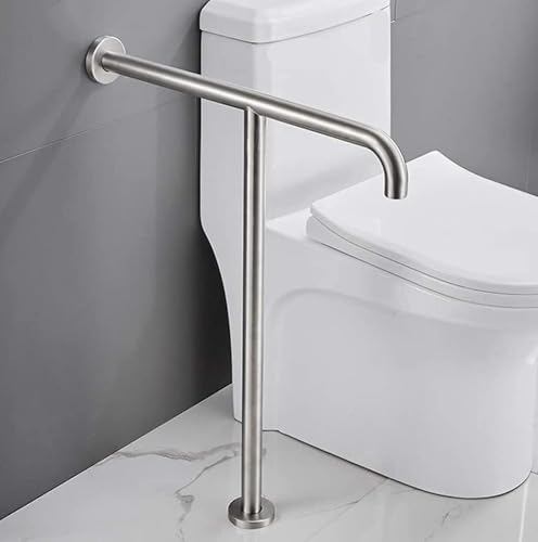 Haltegriff aus Edelstahl for die Toilette mit Beinstütze, herunterklappbarer, wandmontierter Haltegriff, von Wand zu Boden montierter Badezimmer-Haltegriff for die Sicherheit, 570 mm Länge