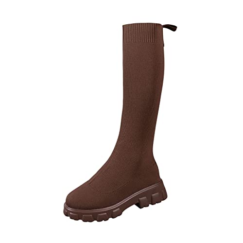 biJerou Stiefel Damen Winter Strick Stretch Hohe Stiefel Langschaftstiefel mit Dicke Sohle Modische Warme und Bequeme Winterstiefel Winter Sockenstiefel Lange Stiefel Damen Winterboots