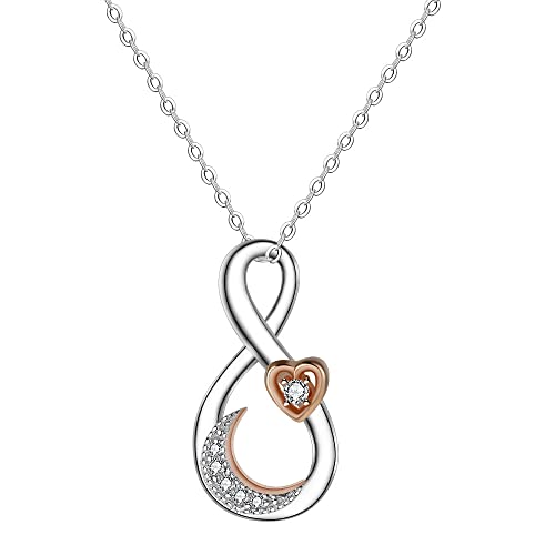 VANSZA Unendlichkeits-Halskette Damen 925 Sterling Silber Zirkonia Unendlichkeitszeichen Halsketten Liebesschmuck für Frauen Mädchen Ehefrau Geschenk (Silber und Roségold)