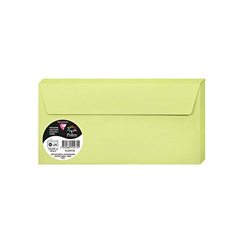 Clairefontaine 55475C - Packung mit 20 Umschläge Pollen, Format DL, 110 x 220 mm, 120g, ideal für Einladungen und Korrespondenz, Knospengrün, 1 Pack