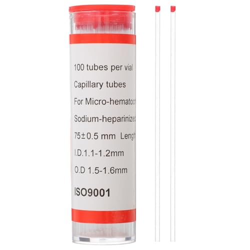 UKCOCO Kapillar-Laborröhren, 100 Stück, Kapillarröhren, 75 mm, Kapillarrohr, Mikro-Hämatokrit, Glas, Kapillarrohr, Schmelzrohr, Probenversorgung Glaskapillarröhrchen