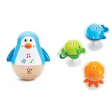 Hape E0331 - Stehauf-Pinguin, Stehaufmännchen mit Klang, blau, ab 6 Monaten & E0330 Saugnapf Rasselset