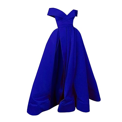 Ballkleider Damen Lange Damen Elegante Lange Kleider Crisn Satin Spaghetti Party Abendkleid Hochzeit Abendgesellschaft Kleid Kurzes Schwarzes Kleid Elegant Sommerkleid Für Damen (24-0209B-Blue, S)