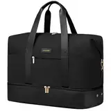 LOVEVOOK Handgepäck Tasche Für Flugzeug 40x20x25, Reisetasche Weekender Damen für Ryanair, Klein Sporttasche Kliniktasche Geburt, Travel Bag mit Schuhfach für Eurowings EasyJet, Schwarz