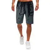 Lässige Sommershorts für Männer, bedruckt, weiche Shorts, elastische, mittlere Taille, Kordelzug, lässige Sportshorts mit Tasche Blaue Shorts Herren Radhose Herren Kurze Hosen Herren (Grey, XXXL)