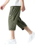 Echinodon Jungen Kurze Hose 3/4 Sommerhose Leicht Baumwolle Shorts Kinder Sweatshorts Sport und Freizeit Armeegrün 130