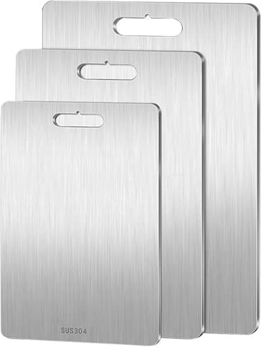 3 Stück Titan Schneidebrett, Titanium Cutting Board, Rutschfest Edelstahl Schneidbrett, Doppelseitiges Lebensmittel Grade Schneidematten Hochwertige Küchenbrett