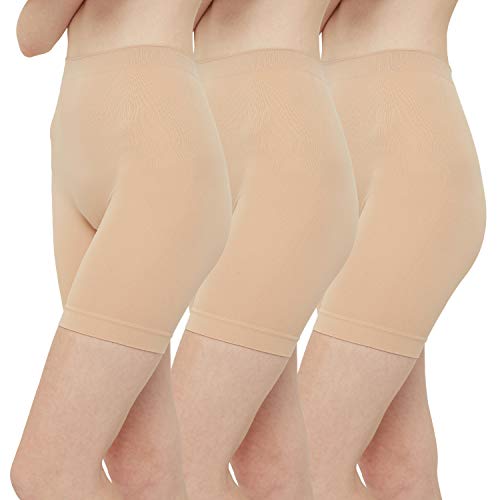 INNERSY Radlerhose Damen Schwarz Kurze Hose Unter Kleid Anti Chafing Unterziehhose Nahtlos 3 Pack (3XL/48, Beige)