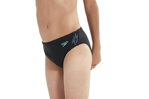 Speedo Jungen Hyper Boom Logo Splice 5 cm Brief Badeanzug, Schwarz/Bolt, 14 años