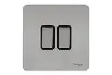 Schneider Electric Ultimate Doppelte 2-Wege-Schalter-Blende 16AX, schraublos, Edelstahl, Schwarz