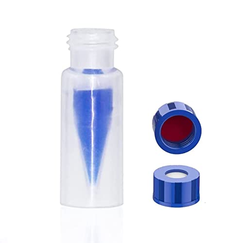 ALWSCI 0,3 mL Polypropylen-Autosamplerflaschen mit Blauem Schraubdeckel 9 mm, Weißes PTFE&rotes Silikon-Septen, 100 Stück Schraubdeckelflaschen mit 0,3 mL Verschmolzenen Einsätzen