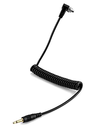 QWORK® Blitz Synchronkabel, 3.5mm Male Blitz pc Sync Kabel mit 30cm Spiralkabel, Geeignet für Nikon Canon