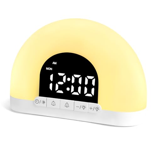 Ainiv Tageslichtwecker Lichtwecker Sonnenaufgang Sonnenuntergang Simulation, Wecker mit Licht und Wake Up Light, LED Nachttischlampe für Schlafzimmer, Wohnzimmer, Büro