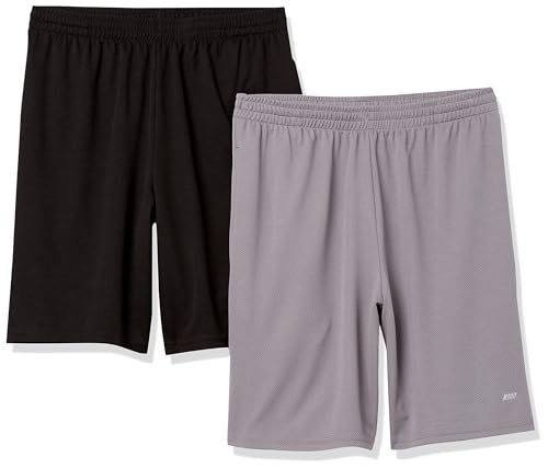 Amazon Essentials Herren Weit geschnittene Performance-Funktionsshorts (erhältlich in Big & Tall), 2er-Pack, Grau/Schwarz, M