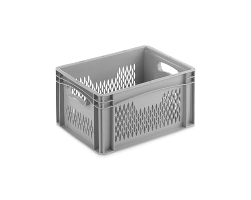 DIE BOX FABRIK Eurobehälter 400x300x220mm | perforierte Box | Aufbewahrungsbox | Kunststoff Kisten | Lagerbehälter mit Griffen | robuste Stapelbox | Eurokiste | Mehrwegbehälter