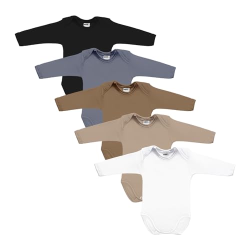 MEA BABY Unisex Baby Langarm Body aus 100% Baumwolle im 5er Pack, Baby Body mit Aufdruck, Baby Body für Mädchen, Baby Body für Jungen (98, Jungen 3)