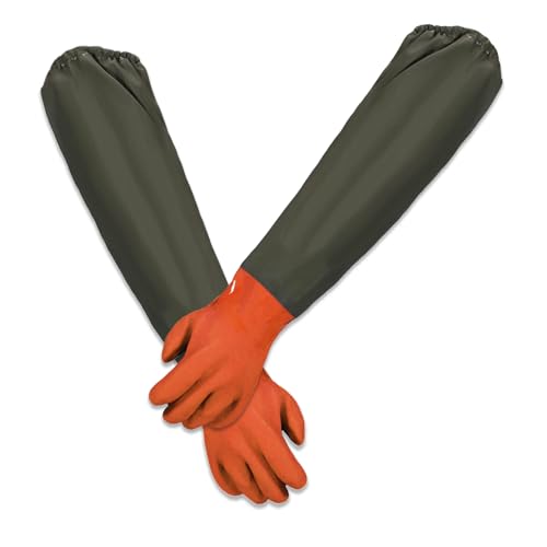 Huamirra Teichreinigungshandschuhe, langer Abschnitt Sicherheitshandschuhe, Gummihandschuhe Lang, PU Teichhandschuhe Wasserdicht, Teichpflege Handschuhe & Arbeitshandschuhe Wasserdicht, 70 cm, Orange