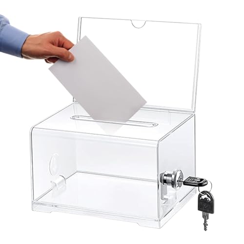 Acrylspendenbox, Spendenbox Abschließbar, Wahlurne Transparent mit Schlüssel Schloss, Spardose Transparent, Kommentarbox, mit Aufkleber, für Abstimmungen, Gewinnspiele, Wettbewerbe, Visitenkarten