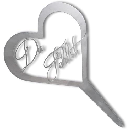 Rostikal® Grabstecker Herz Du Fehlst aus Metall - stilvolle Grabdeko für Friedhof und Garten - wetterfestes und langlebiges Gedenkstecker Schild mit Gravur als Grabschmuck Haustier