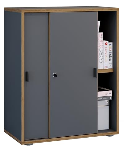 VCM Holz Büroschrank Ordner Aktenschrank Büromöbel Schrank Salia 2-Fach Breite 60 cm Schiebetüren Anthrazit