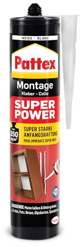 Pattex Montagekleber Super Power, Baukleber mit superstarker Anfangshaftung, Kraftkleber für saugende Materialien, Kleber für innen & außen, 1 x 370g