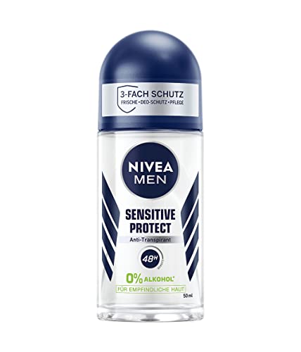 NIVEA MEN Sensitive Protect Deo Roll-On (50 ml), Antitranspirant für sensible Haut, Deodorant schützt 48h vor Achselnässe, ohne die Haut zu reizen